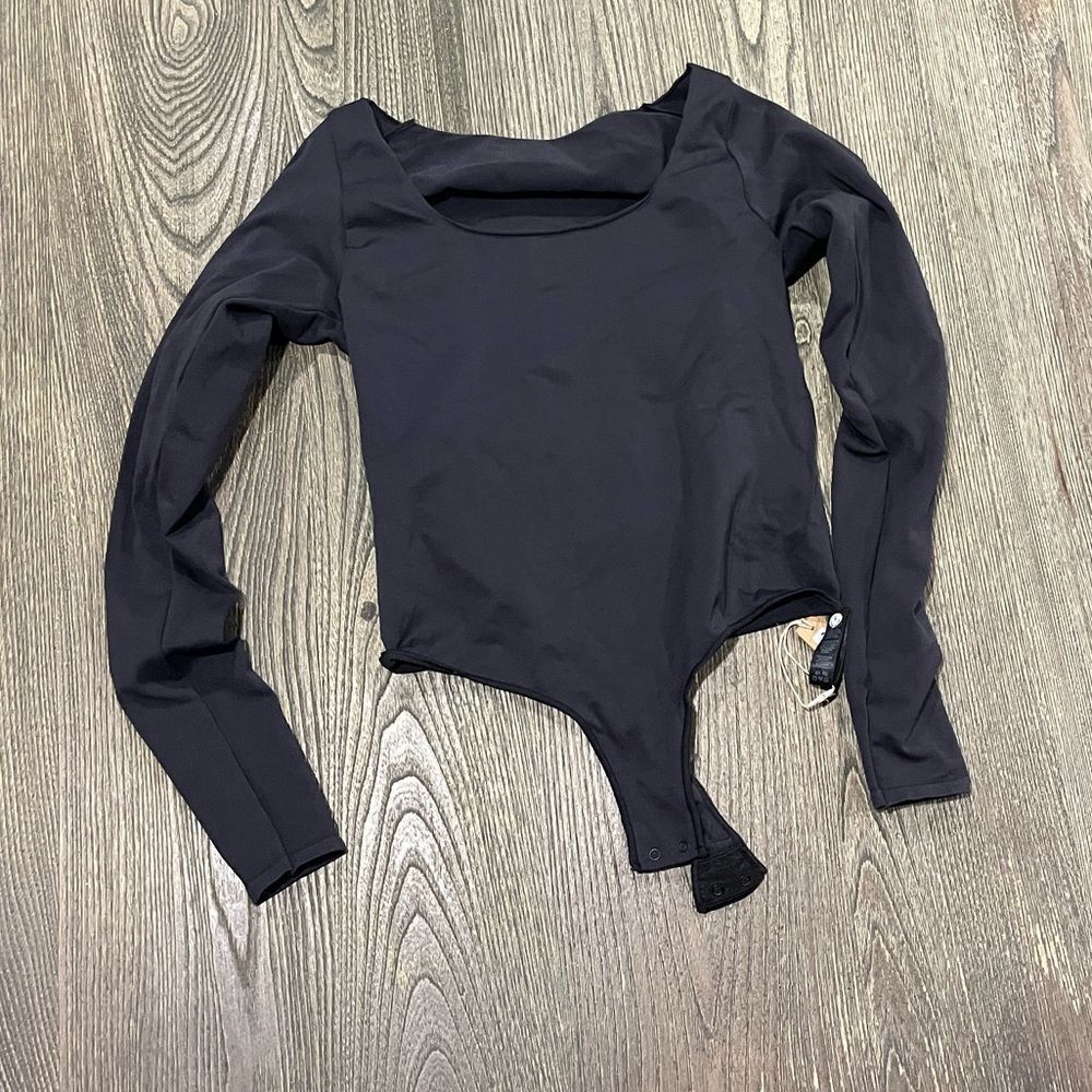 SKIMS Long Sleeve Scoop Neck Bodysuit in Black